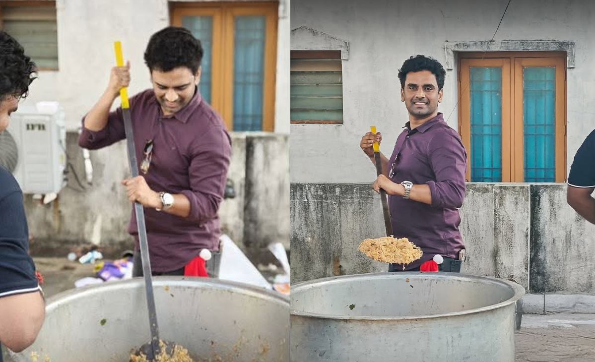 MD cooking biryani in a large pot for Christmas 2025 distribution