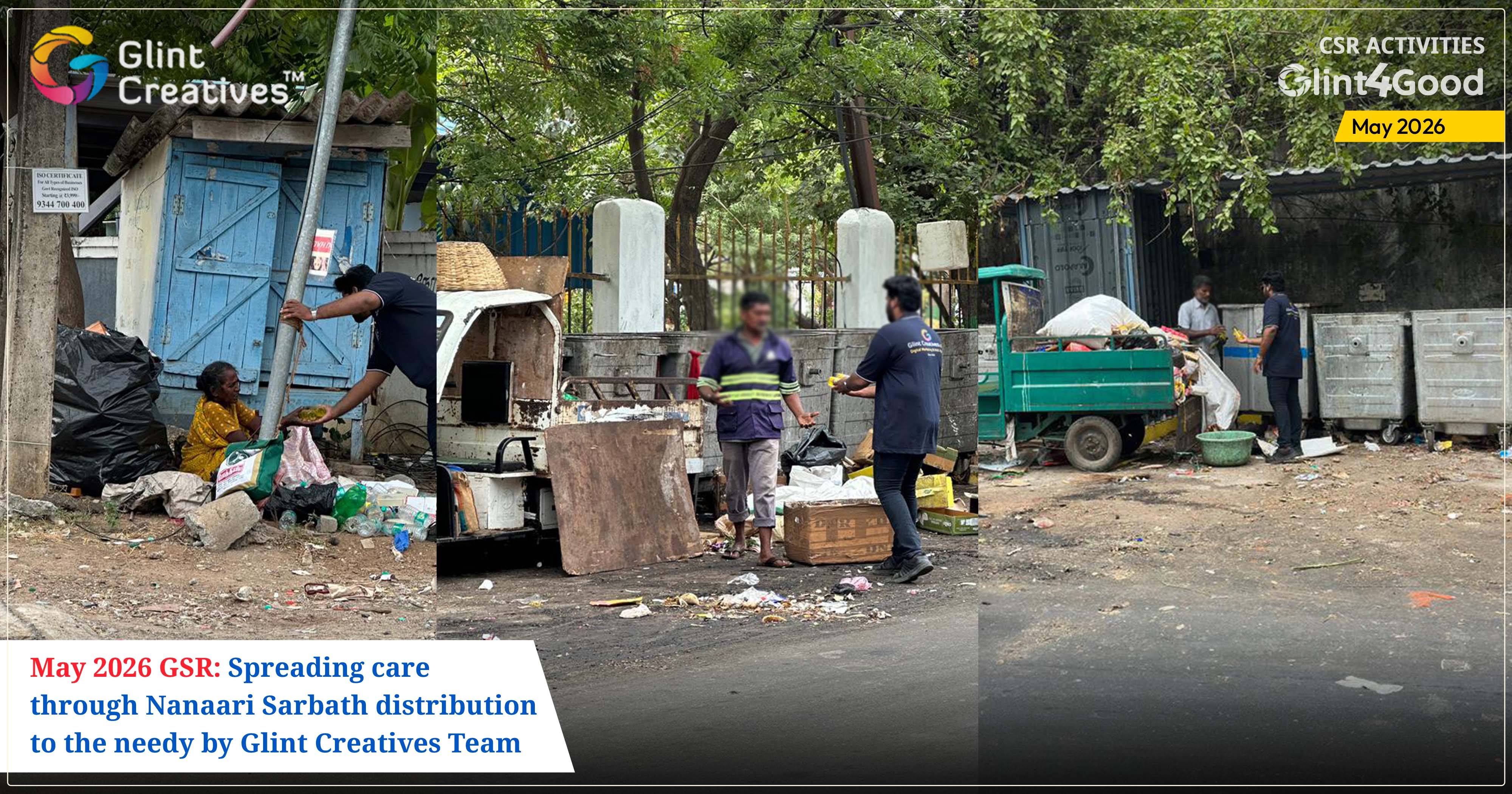 CSR Initiative May 2026 – Nannari Sarbath Distribution 
          by Glint Creatives Chennai
